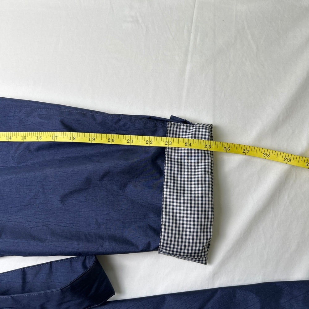 British Mist Womens Vintage Trench Coat Navy Blue Size 16 Gingham Trim Belted - Picture 10 of 10